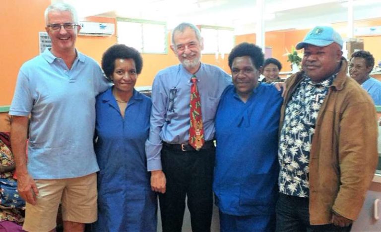 Image of Hardworking COPD clinicians pose for a picture with Pat Duckworth (left) and David Vorst.